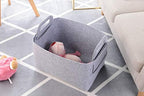 Minoisome Storage Basket Felt Storage Bin Collapsible& Convenient Box Organizer with Carry Handles for Office Bedroom Closet Babies Nursery Toys Laundry (Light grey, 15.7inch（L）×11inch（W）×10inch（H）) - Image 3