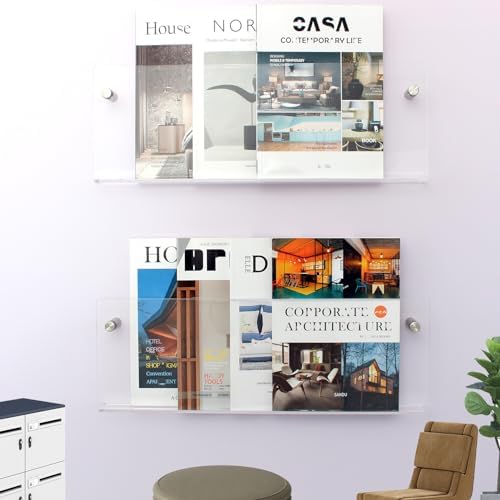 2 Pack Clear Acrylic Magazine Holder, Wall Mount Hanging Bookshelf Literature Storage Rack, Brochure File Display Shelf for Waiting Room, Living Room, Office, Home - Image 4