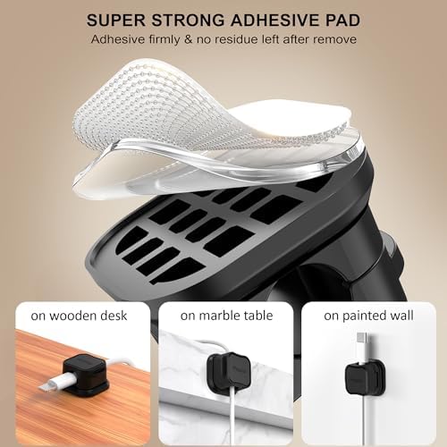 36 Pack Magnetic Cable Clip Organizer Cord Holder, Picozon Adhesive Cable Management, Wire Phone USB Charger Cable Holder, Keeper Organizer for Office Home Desktop Table - Black - Image 6