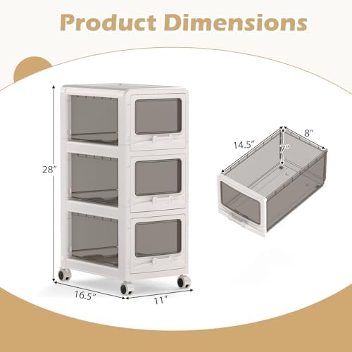 Giantex 3-Tier Rolling Storage Cart, Utility Cart with 3 Drawers & Lockable Wheels for School Art Craft Supplies, Plastic Organizer and Storage for Kitchen and Home Office - Image 3