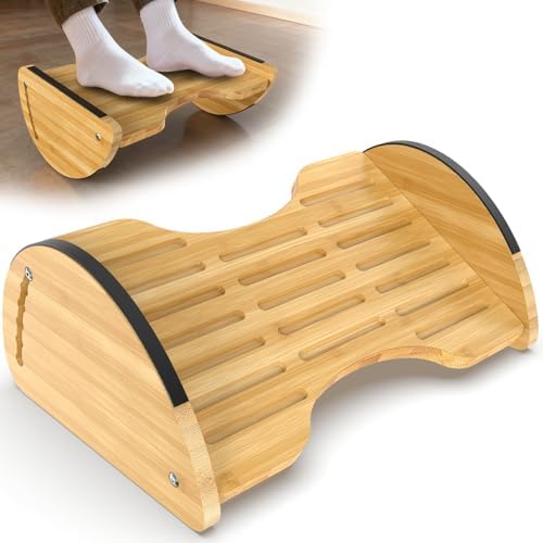 Bamboo Foot Rest for Under Desk at Work - Reversible Rocking Desk Footrest 2-in-1 with 6 Adjustable Heights, Ergonomic Foot Rest Under Desk with Anti-Slip Surface for Home, Office and Gaming by FoxHive