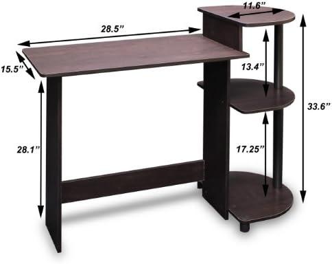Furinno Compact Desk, 28.5" Wide Gaming Desk with Shelves, Computer Desk with Book Shelf, Office Desk for Home Office, Study Room, Dorm, Bedroom, Espresso - Image 4