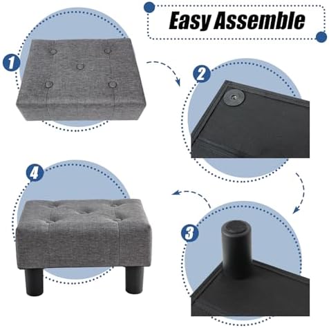BRIAN & DANY Small Foot Stool, Linen Foot Stools with Legs, Stable Small Footstool for Living Room, Gray - Image 5