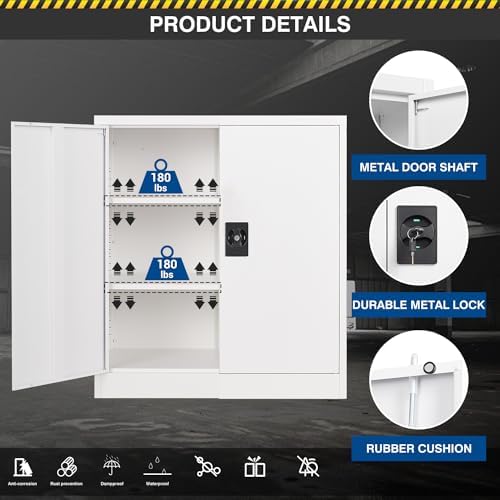 Fesbos Metal Storage Cabinet-36” Tall Steel File Cabinets with Lockable Doors and Adjustable Shelves-White Steel Storage Cabinet for Home Office, School, Garag - Image 6