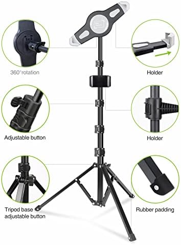 elitehood iPad Tripod Stand, Aluminum Alloy iPad Stand, 360 Rotation Adjustable Height iPad Stand Holder for Floor, Universal Compatible with All 7.9-11 Inch Tablet - Image 6