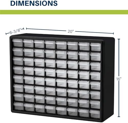 Akro-Mils 64-Drawer Plastic Drawer Storage Cabinet for Garage Organization, Bead Organizer, Building Bricks Storage, Teacher Toolbox, Makeup Organizer, 20-Inch W x 6-Inch D x 16-Inch H, 10164 Yellow - Image 3