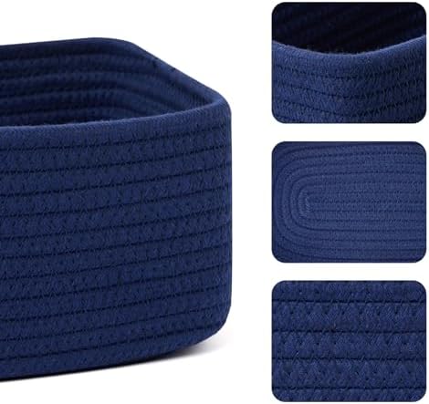 MiniArk Small Storage Baskets for Organizing | Closet Organizer Bins | Shelf Toy Basket | Woven Rope Baskets | Cube Decorative Box | Shallow Basket | 11.5x7.5x4.7” | 4 Packs Navy Blue - Image 2