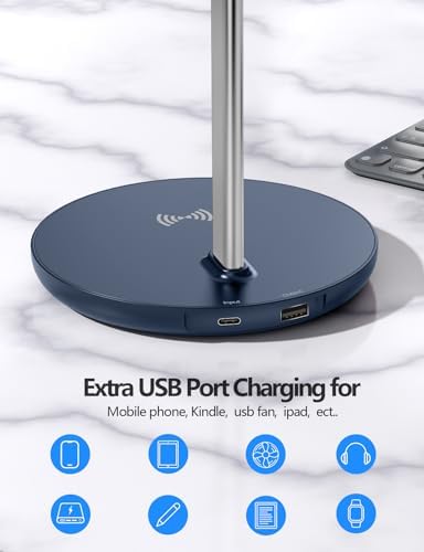 Miroddi Headphone Stand with Wireless Charger, Independent USB Charging Port, 5 in 1 Charging Station Headset Holder Rack for iWatch, iPhone, Samsung and Desk All Headphones, Dark Blue - Image 5