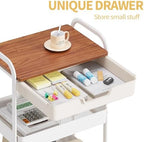 TOOLF 3 Tier Rolling Cart with Drawer, Metal Utility Storage Cart, White - Image 3