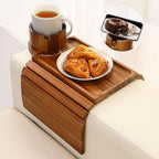 Couch Cup Holder Tray,Acacia Wood Couch Arm Table with Phone Holder, Large Foldable Sofa Arm Tray for Drink Snacks Table by AISONGDONG