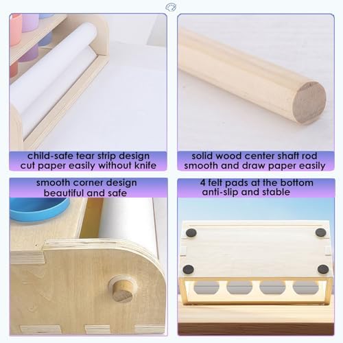 Table Top Paper Roll Dispenser with Paper 17.3inx82ft Wooden Tabletop Easel Art Paper Roll for Kids Craft Paper Holder with Pencil and Cups for Coloring Drawing - Image 3