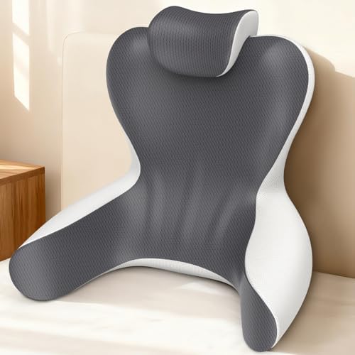 22" XL Reading Pillow Sitting in Bed,Back Support & Armrests(Grey & White) by HAMYODO