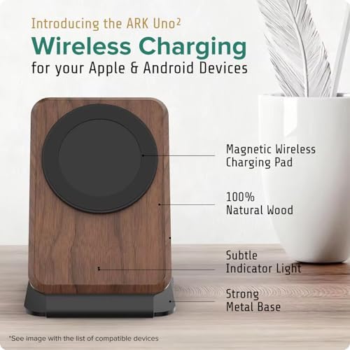 ARK Uno² - Solid Wood Phone Stand Magnetic Wireless Charging Station w/Adapter & USB to USBC 15W Wireless Charger. Home, Office, Kitchen,Best Mens Gifts! - Image 3