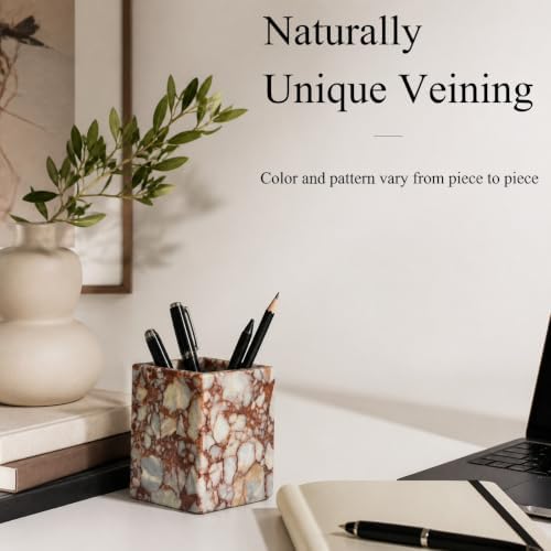 Natural Calacatta Red Marble Makeup Brush Holder, Pen Holder - Image 5