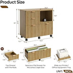 Bestier Filing Cabinet, 3 Drawer Wood File Cabinet for A4/Letter/Legal, Oak - Image 2