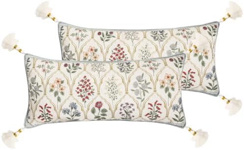 ISAENNE Designer Linen Throw Pillow Cover,Set of 2,28"x12"-Serenity B by Isaennehomedecoration