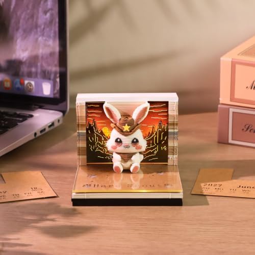 2027 3D Paper Carving Desk Calendar With LED Light (Rabbit Warrior) - Image 4