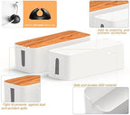 Cable Management Box 2 Pack with 16 Cable Clips Set-Large & Medium & Small Wooden Style Cable Organizer Box to Hide Wires&Power Strips | Cord Organizer Box | Cable Organizer for Home & Office [White] - Image 4