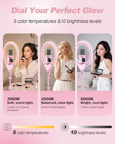 UBeesize 12'' LED Ring Light with 62'' Tripod Stand, Selfie Ring Light for Video Recording, Live Streaming, TikTok & YouTube, Compatible with iPhone & Android (Pink), (Pack of 5) - Image 4