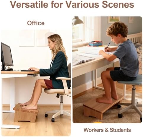 Solid Wood Under Desk Footrest Foot Rest for Under DEST at Work Ergonomic Foot Stool Improves Posture and Circulation, Chair Footrest for Leg Rests 350lbs Capacity for Home Office - Image 6