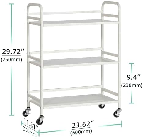 DCLRN 3 Tier Rolling Cart with Lockable Wheels Sturdy Construction,Solid Shelves,Recessed Screw Holes Ideal for Kitchen and Home Storage Size:23.6" Dx11.8 Wx29.5 H(White) - Image 3
