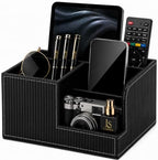 4-Compartment Faux Leather Pen Holder and Desk Organizer, Black by LADSEA