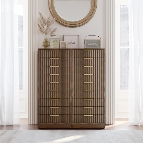 9 Drawer File Cabinet, Wooden Office Cabinet with Drawers, Fluted Storage Filing Drawer for Home Office, Black Walnut - Image 7
