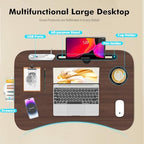 Lap Desk for Bed Adjustable Height, Foldable Bed Table with Storage Drawer, Tablet Slot & Cup Holder, Portable Laptop Stand for Bed & Sofa, Bed Desk for Adults & Kids, Walnut - Image 6