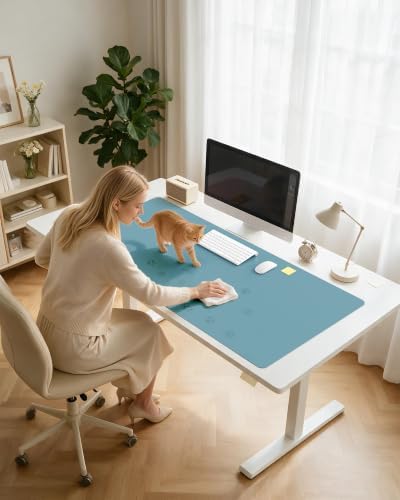 YSAGi Leather Desk Pad Protector, Office Desk Mat, Large Mouse Pad, Non-Slip PU Leather Desk Blotter, Laptop Desk Pad, Waterproof Desk Writing Pad for Office and Home (Aquamarine, 47.2" x 23.6") - Image 6