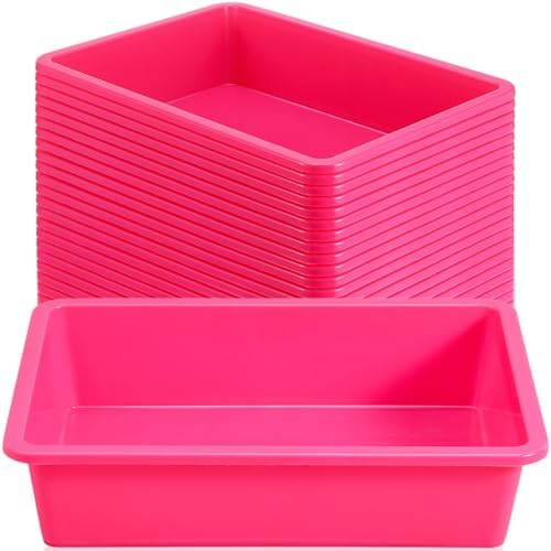 Sintuff 24 Pcs Classroom Paper Tray, Stackable Letter Size Bin, Pink by Sintuff