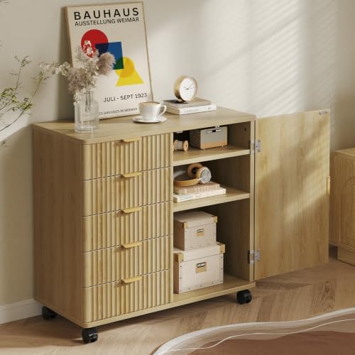 Bestier Office Storage Cabinet with 5 Drawer Adjustable Shelf, Oak by Bestier