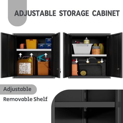 28" H Garage Storage Cabinet, Metal Garage Wall Cabinets with Doors and Shelves, Small Wall Mount Cabinet for Kitchen, Garage, Laundry Room, Pantry, Black - Image 4