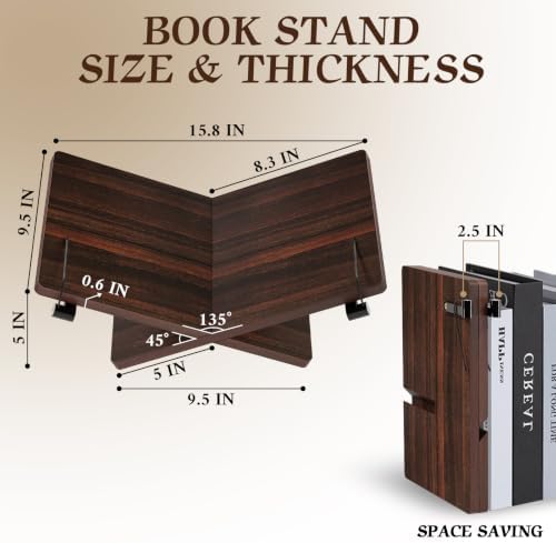 Walnut Wooden Cookbook Stand with Elastic Page Clips, 15.8" x 9.5" x 5.5" Large Recipe Book Holder for Kitchen Counter, Hands Free Display Stand for Cooking - Image 6