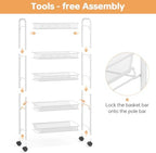 TOOLF 5 Tier Rolling Cart, Metal Utility Storage Cart with Wheels, White - Image 3