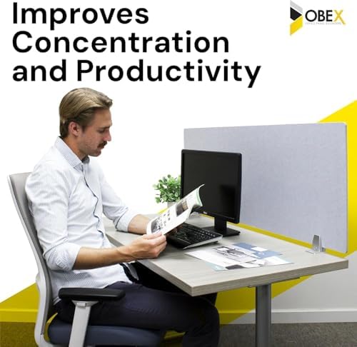 OBEX Panel Desk Mounted PET Privacy Screen, 18" x 48", Stone - Image 5
