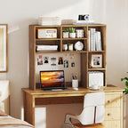 Desk Hutch, Desktop Organizer with 7 Cubes & 3 Adjustable Shelves, 3 Tier Wooden Display Rack, 37” Counter Top Bookshelf for Dorm, College, Home Office, Hutch Top Only - Image 2