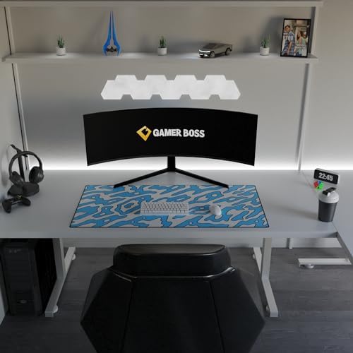 Gamer Boss - Gaming Mouse Pad - 48 x 24 Inches - 4mm Thick with Stitched Edges, Non-Slip Rubber Base, Premium Cloth Mousepad, Desk Mat for Laptop, Keyboard, Computer & PC (Mega, Blue Squiggle) - Image 3
