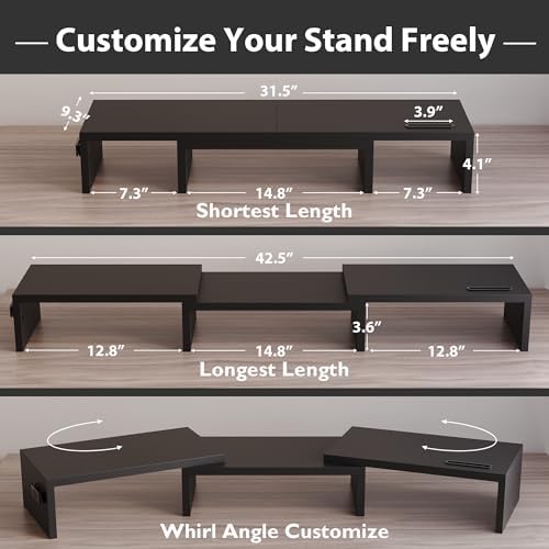 BONTEC Dual Monitor Stand Riser, Adjustable Length & Swivel Angle, Black - Image 3
