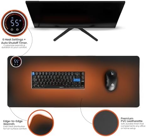 Classic Desktop Hand Warmer Heated Desk Pad – Large Heated Desk Mat for Cold Office & Home, PVC Leather Heated Mouse Pad for Keyboard & Mouse, Auto Shut-Off - Image 2