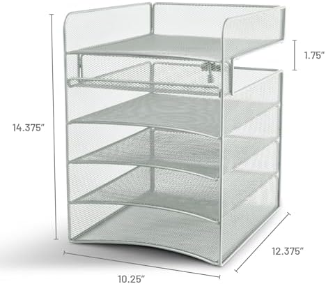 Safco Onyx Hanging Desktop Organizer with 5 Horizontal Trays, Under-Desk Storage. Fits Tables 1.75" Thick and Under, Silver - Image 3