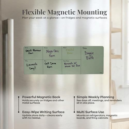 Birch Desktop Glass Whiteboard with Magnetic Weekly Calendar – Dry Erase Board, Keyboard Stand, Hidden Storage, Adjustable Dividers, 3 Markers & Eraser – Office, Home, School – Moss - Image 4
