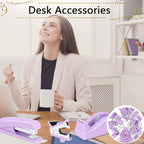 Office Supplies,Purple Desk Accessories,Stapler and Tape Dispenser Set for Women with Stapler,Tape Dispenser,Staple Remover,Staples,Clips,Scissors and Tabs,Gift for Student,Teacher,Coworkers,Business - Image 7