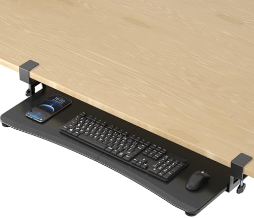 suptek Large Keyboard Tray Under Desk Pull Out with C Clamp Mount, Computer Keyboard & Mouse Tray, 34 (38 Including Clamps) x 11.8 inch Slide-Out Platform Computer Drawer for Typing, Black, DSF1LB by suptek