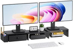 Dual Monitor Stand Riser, Adjustable Length & Swivel Angle Monitor Stand, Ergonomic Monitor Stand with Drawer & Side Pockets, Desktop Organizer and Office Desk Accessories, Black by VERSASKY
