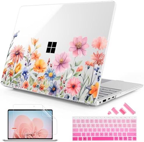 Mektron Case for 13.8" Microsoft Surface Laptop 8/7 (2026/2024) Surface Laptop 13.8 Inch Cover Fits Model 2036, Keyboard Cover +Screen Protector +Dust Plugs, Floral P165 by Mektron