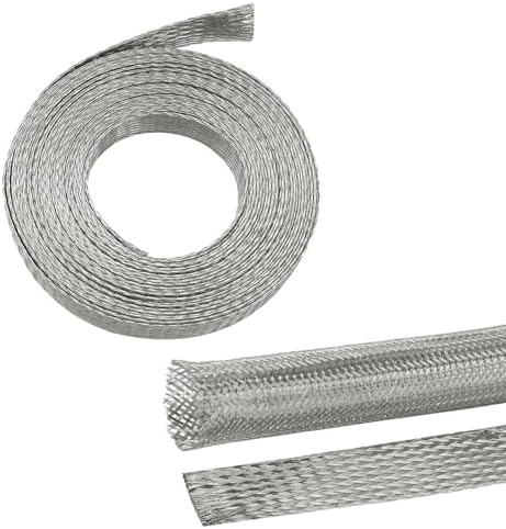 Tinned Copper Braid Cable Wire Shielding Sleeve Ground Straps Protection Flat Metal Mesh Flexible Expandable (9/16 in Wide(0.36 in Dia)-28ft) by BuyUneed