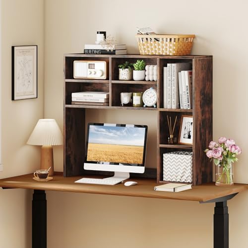 BECOMFORT Desk Hutch with 7 Cubes, Up to 27" Computer Monitor College Dorm - Image 2