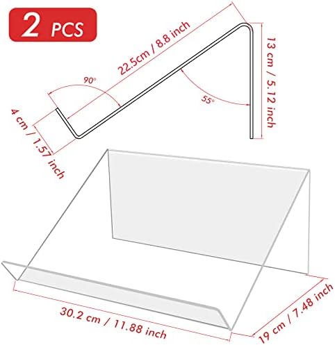 Kamehame Book Stands for Display, 2 Pack Slightly Elevated Clear Acrylic Book Display Stand with 1.5" Ledge, Book Easel Anti-slip Border for Handwriting Reading Art and Laptop, 12"x8.5"x5.1" - Image 2