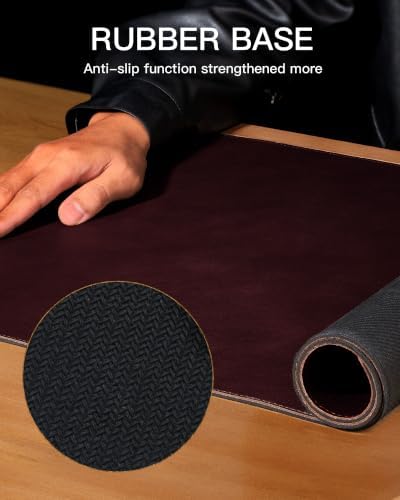 YSAGi Genuine Leather Desk Mat, 23.6"x13.8" Office Desk Pad, Thick Desk Pad Mat with Stitched Line, Non-Slip Desk Mat with Rubber Base (Red Brown, 23.6"x13.8") - Image 3