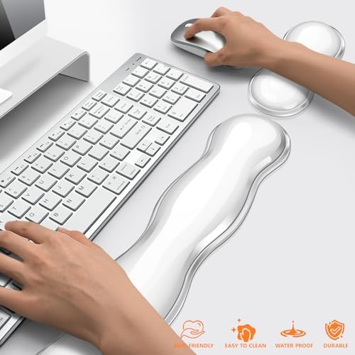 Gel Keyboard Wrist Rest, Cute Wrist Support and Arm Support Keyboard Rest for Keyboard and Mouse Typing Pain Relief，Suitable for Office/Computer/Laptop/Gaming（Transparent White Set ） - Image 3
